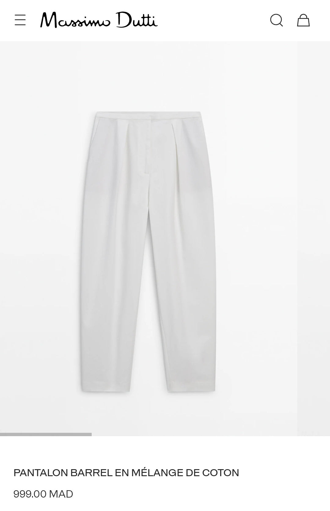 PANTALON BARRELL EN MÉLANGE DE COTON MASSIMO DUTTI