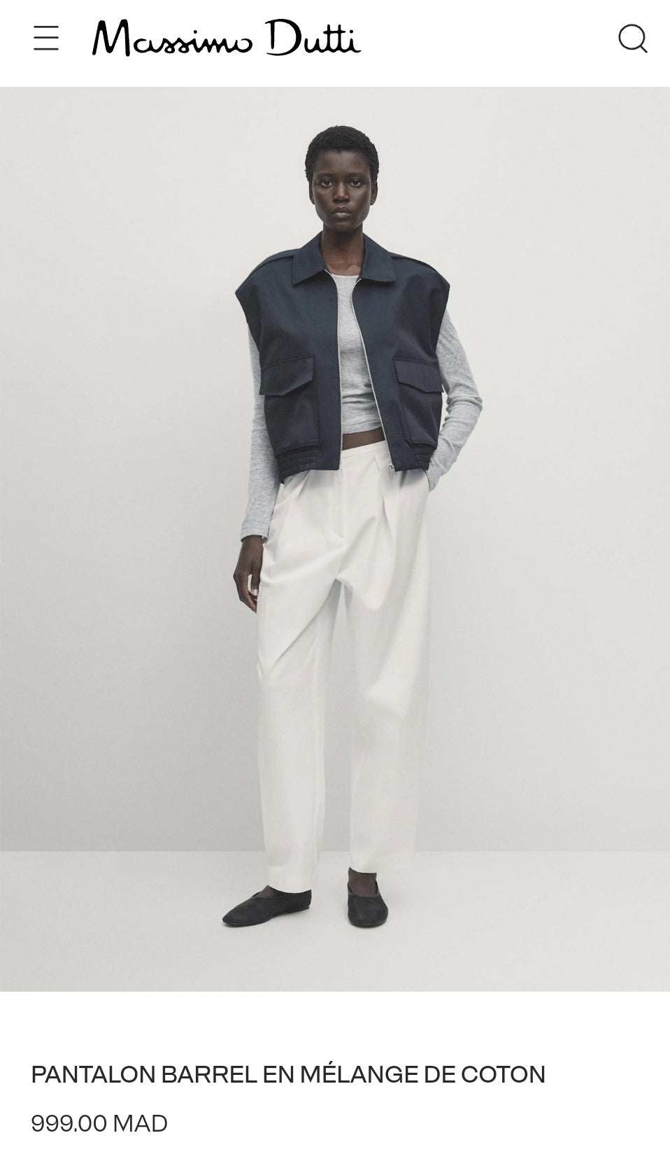 PANTALON BARRELL EN MÉLANGE DE COTON MASSIMO DUTTI