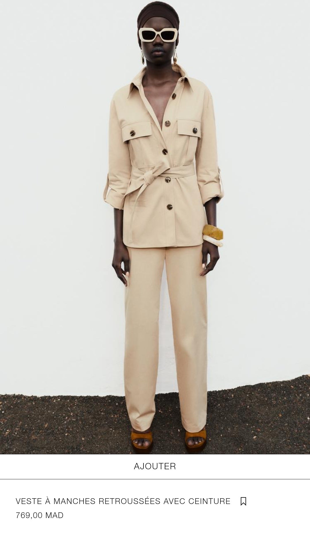 VESTE À MANCHES RETROUSSÉES AVEC CEINTURE