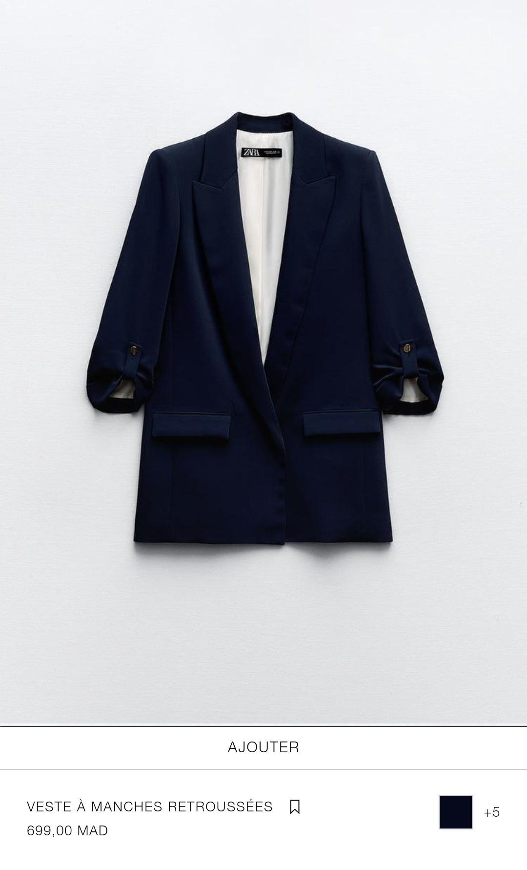 VESTE À MANCHES RETROUSSÉES BLEUE MARINE