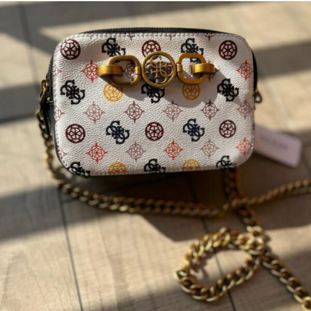 Sac GUESS Noelle Crossbody Camera, White Multicolore
