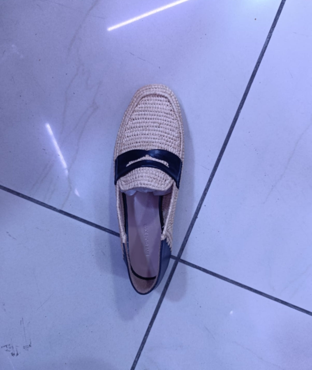RÊVE D'UN JOUR MOCASSINS EN CUIR RAPHIA KAKI