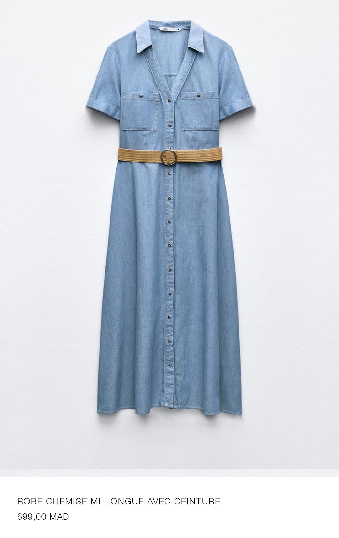 ROBE CHEMISE MI-LONGUE SANS CEINTURE