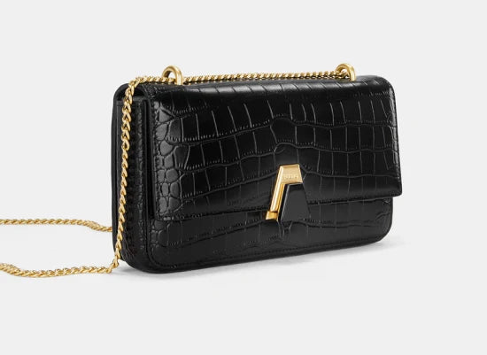 PEDRO Sac Croco Avec Chaîne Convertible - Noir