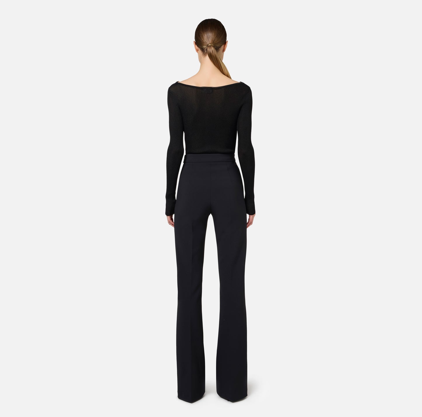 BLACK RIB WIDE-LEG PANTS