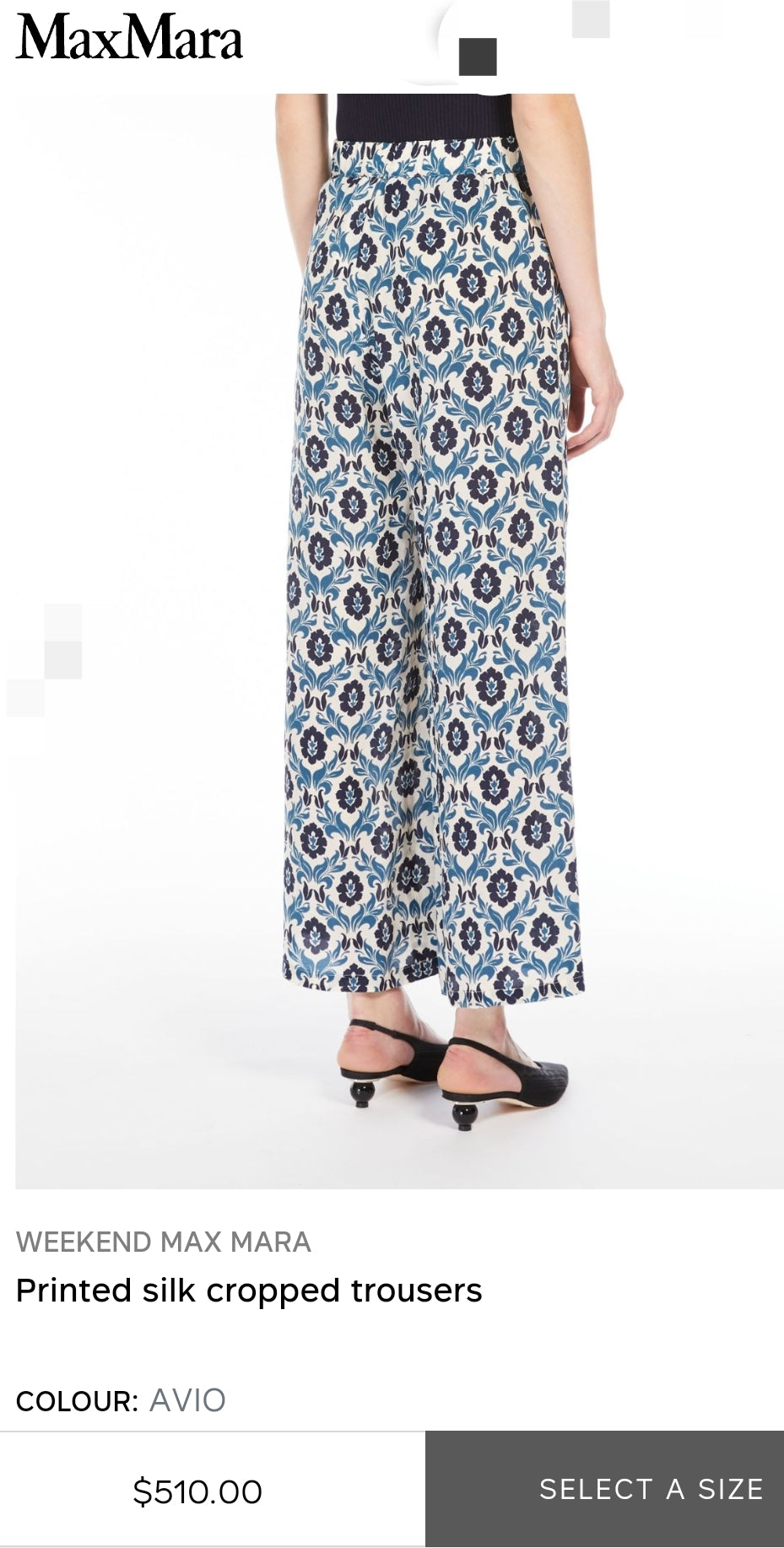 WEEKEND MAX MARA PANTALON CROPPED EN SOIE IMPRIMÉ AVIO