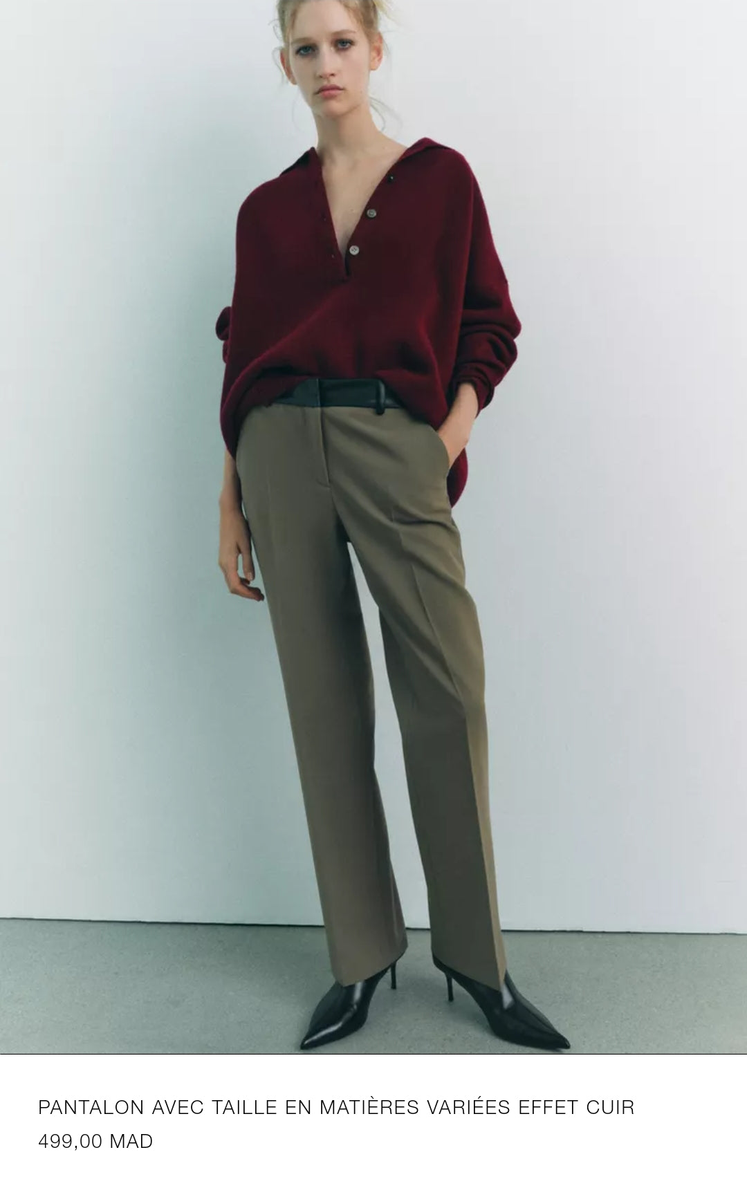 PANTALON AVEC TAILLE EN MATIÈRES VARIÉES EFFET CUIR