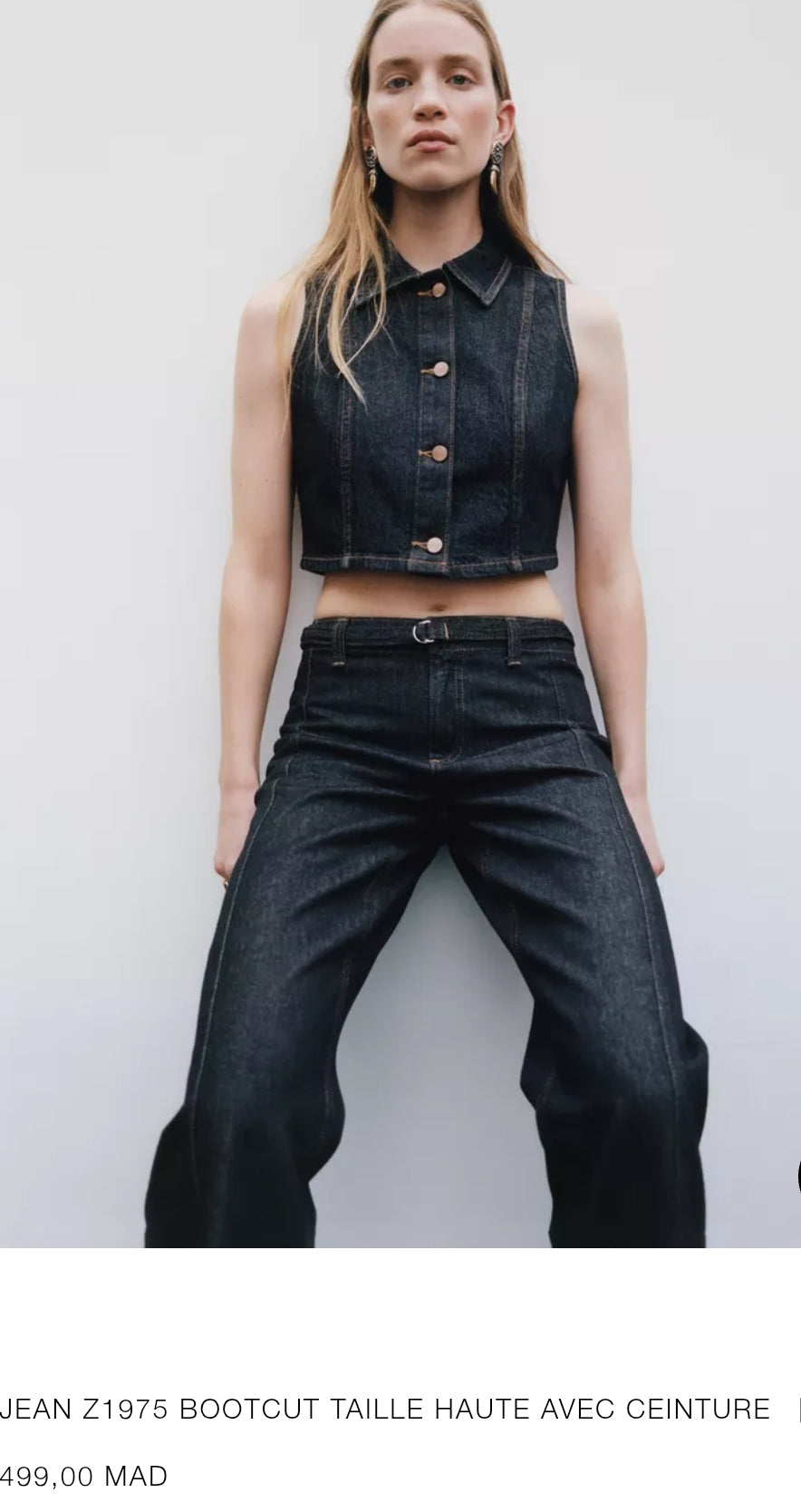 ENSEMBLE GILET SANS MANCHES Z1975 COURT EN DENIM | JEAN Z1975 BOOTCUT TAILLE HAUTE AVEC CEINTURE