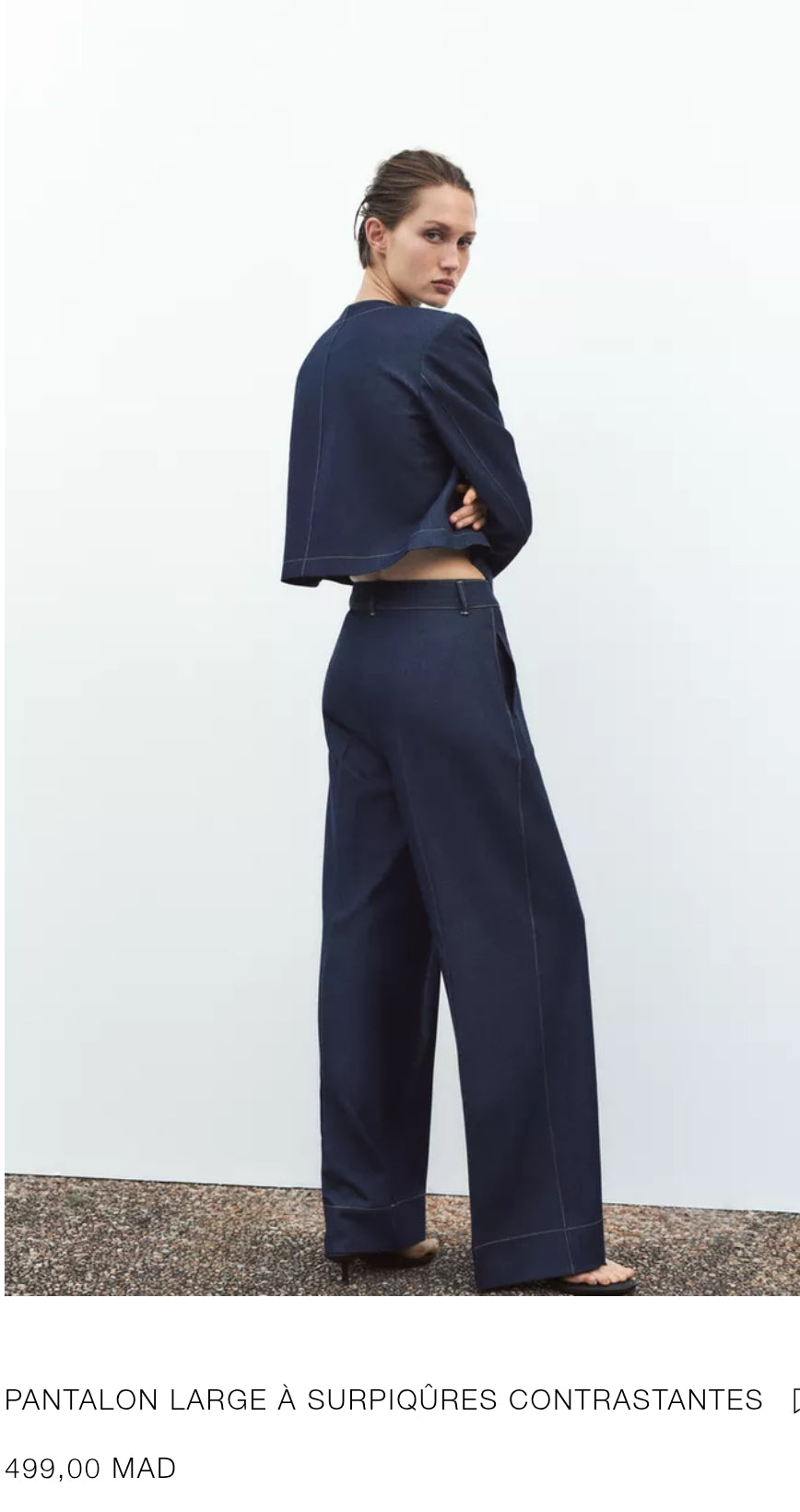 ENSEMBLE VESTE COURTE AVEC SURPIQÛRES EN CONTRASTE | PANTALON LARGE À SURPIQÛRES CONTRASTANTES