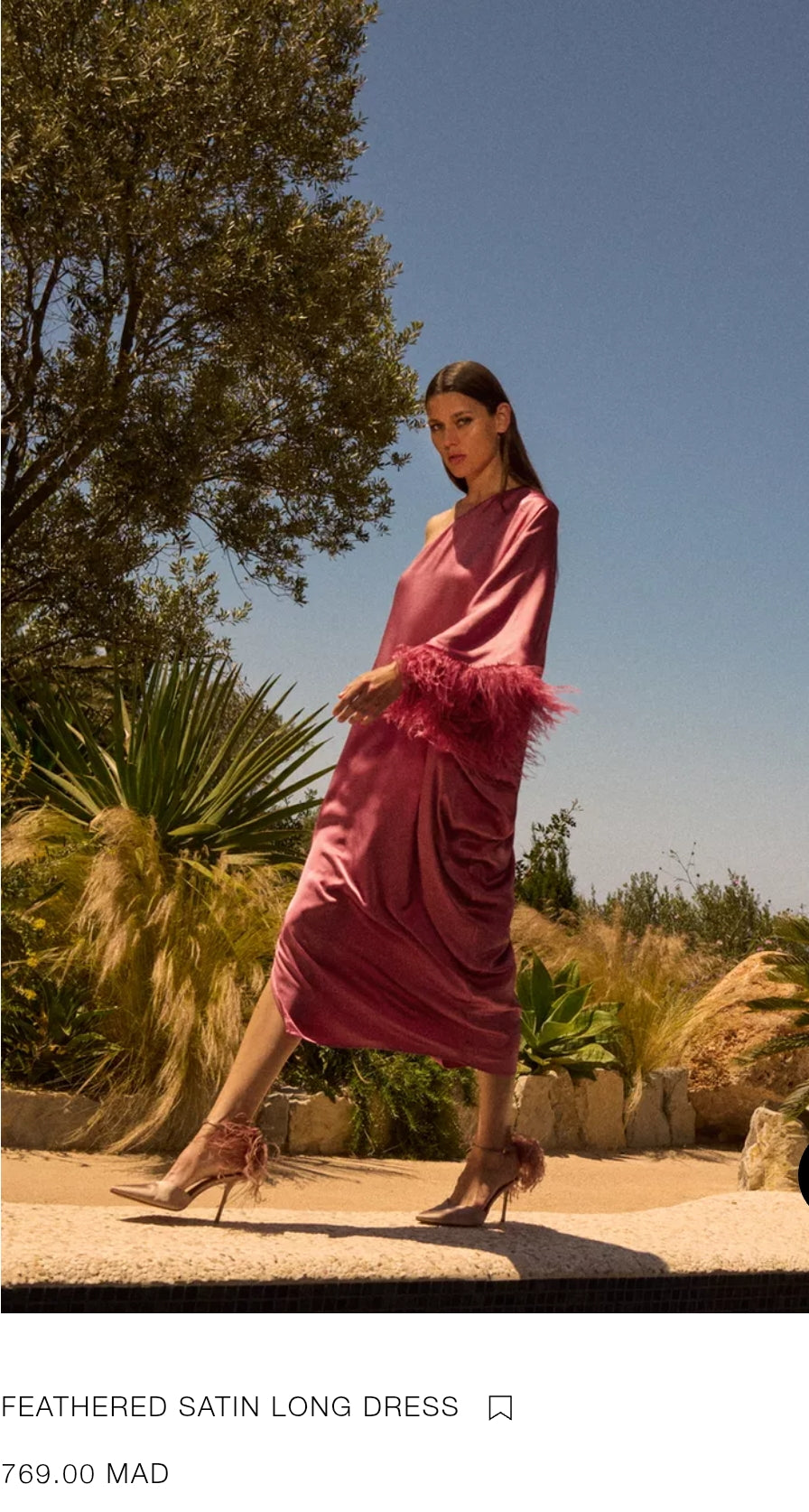 Feathered Satin Long Dress