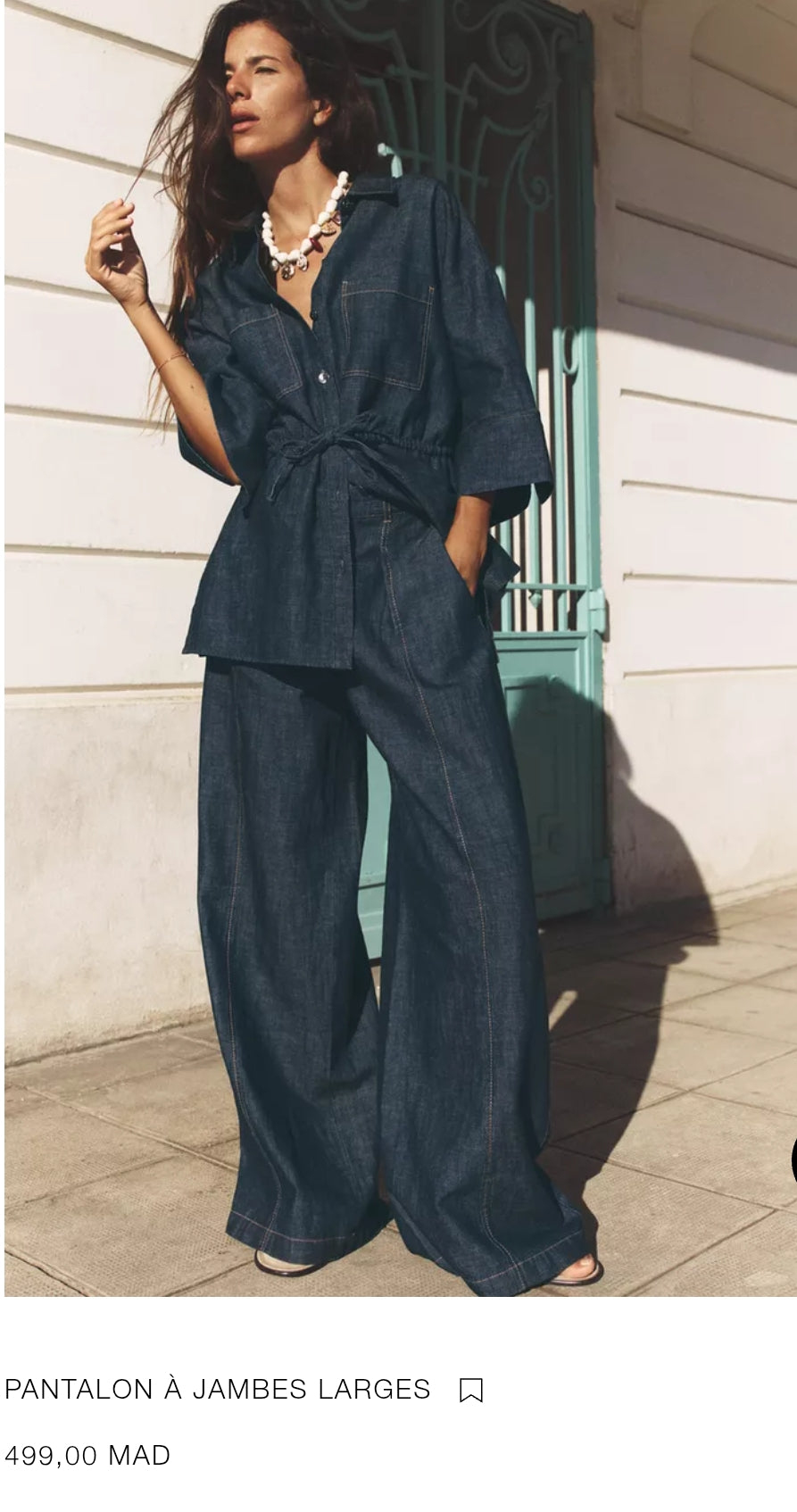 ENSEMBLE CHEMISE À CORDONS AVEC LIN | PANTALON À JAMBES LARGES