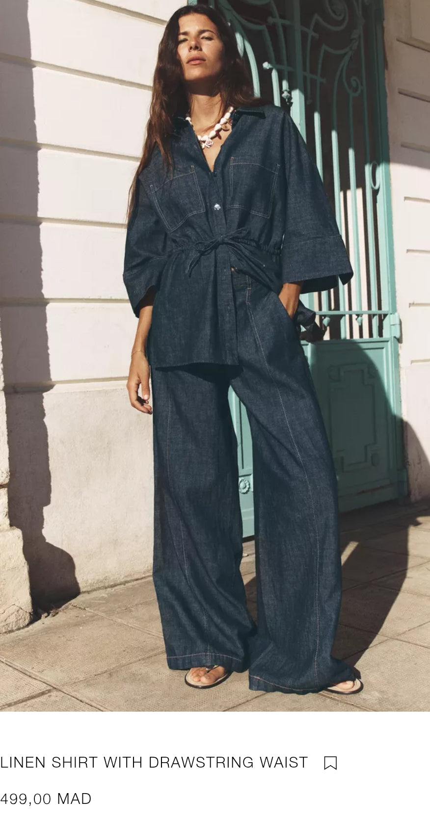 ENSEMBLE CHEMISE À CORDONS AVEC LIN | PANTALON À JAMBES LARGES