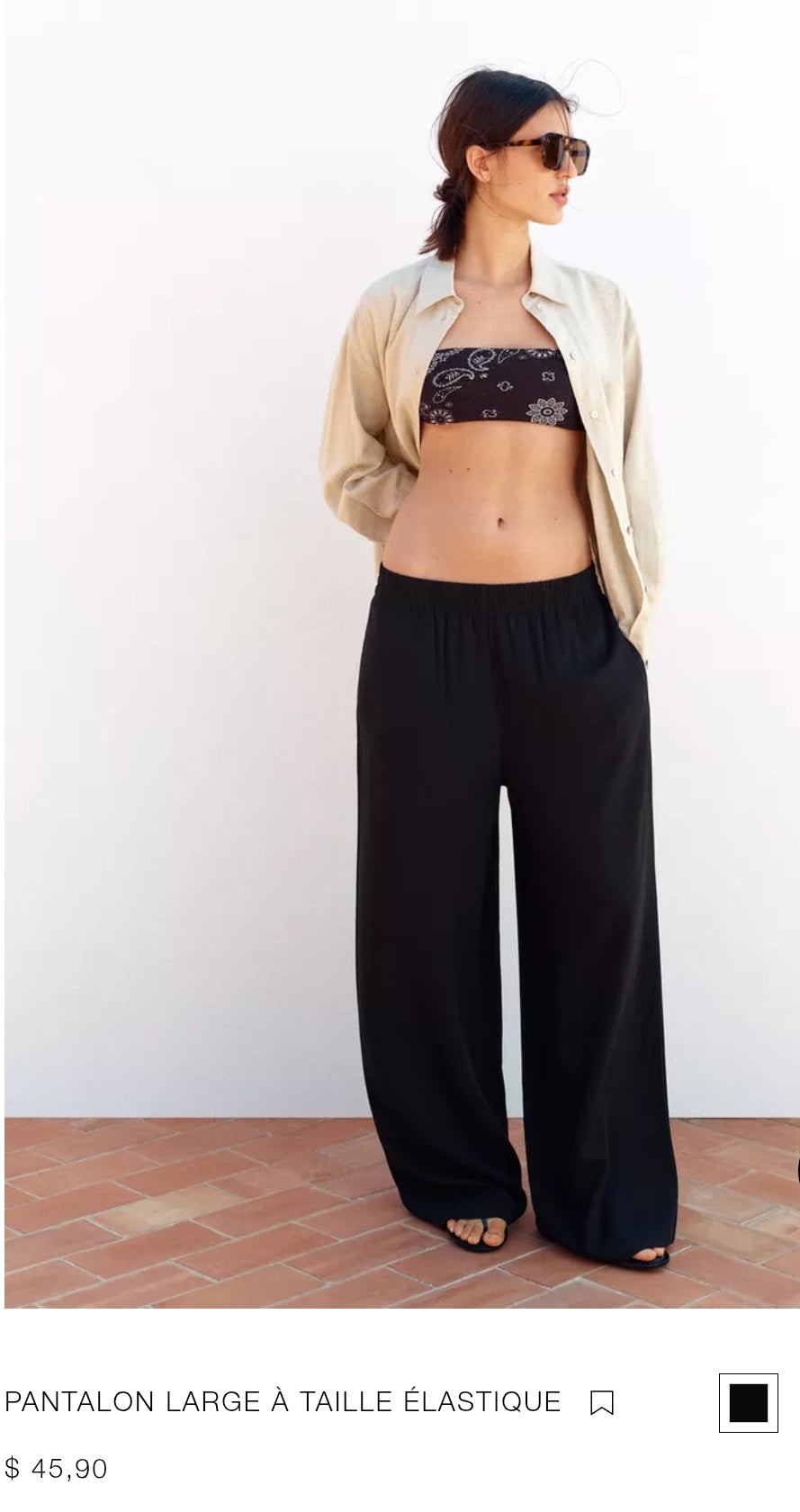 PANTALON LARGE EN LIN À TAILLE ÉLASTIQUE
