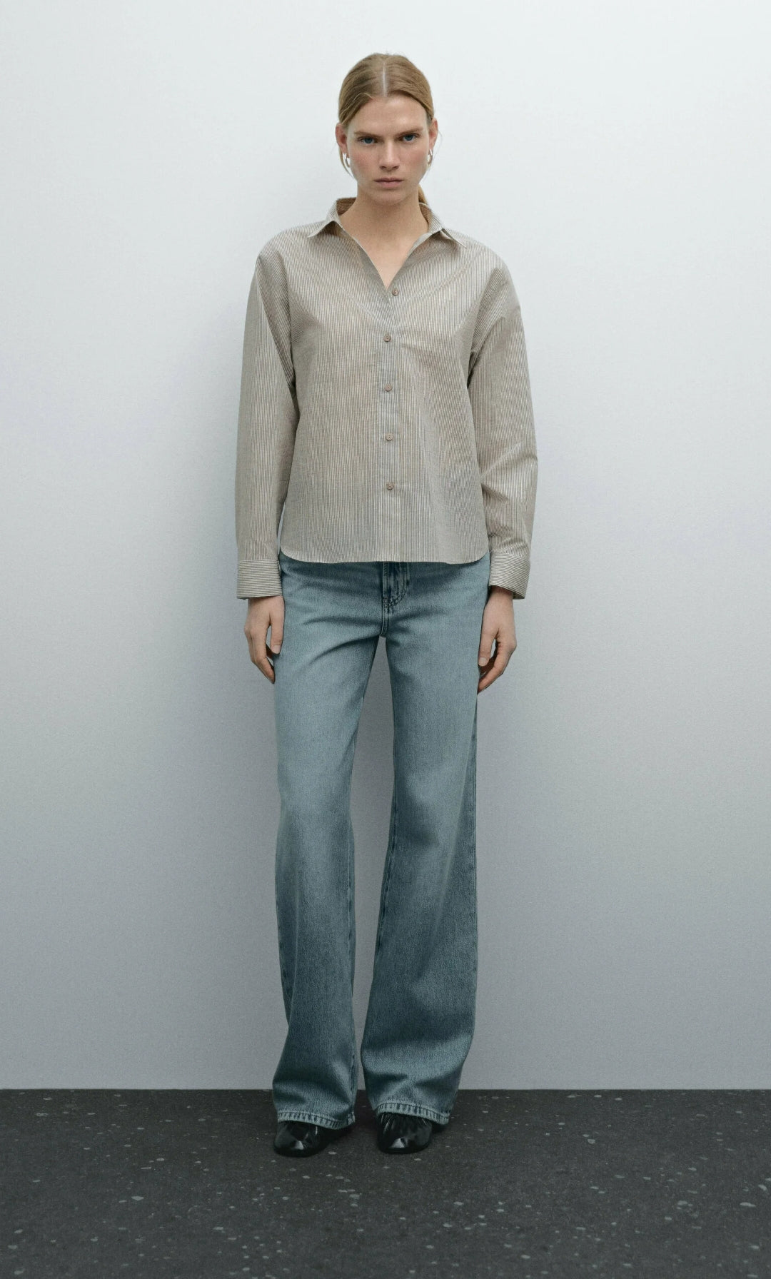 CHEMISIER CROPPED STRIPED COTTON BLEND SHIRT
