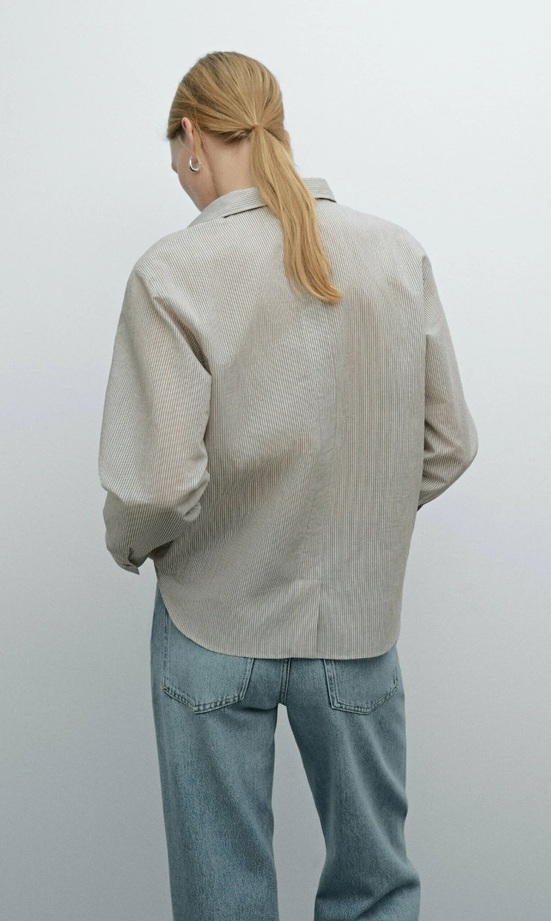 CHEMISIER CROPPED STRIPED COTTON BLEND SHIRT