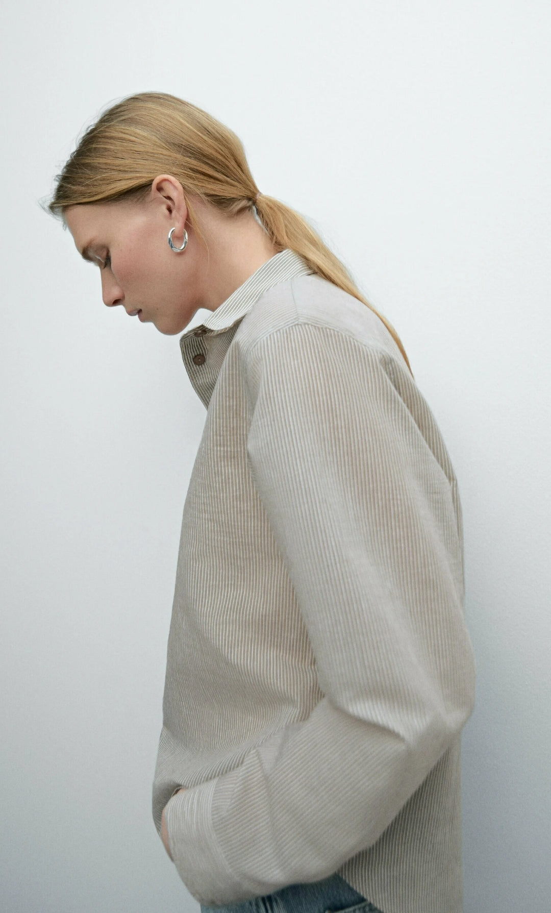 CHEMISIER CROPPED STRIPED COTTON BLEND SHIRT