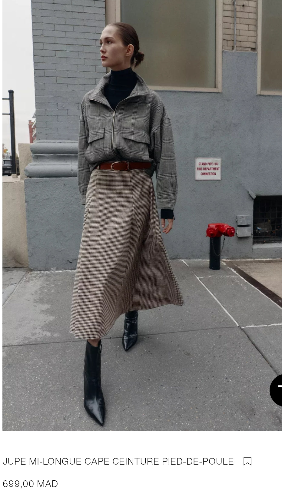 JUPE MI-LONGUE CAPE SANS CEINTURE PIED-DE-POULE