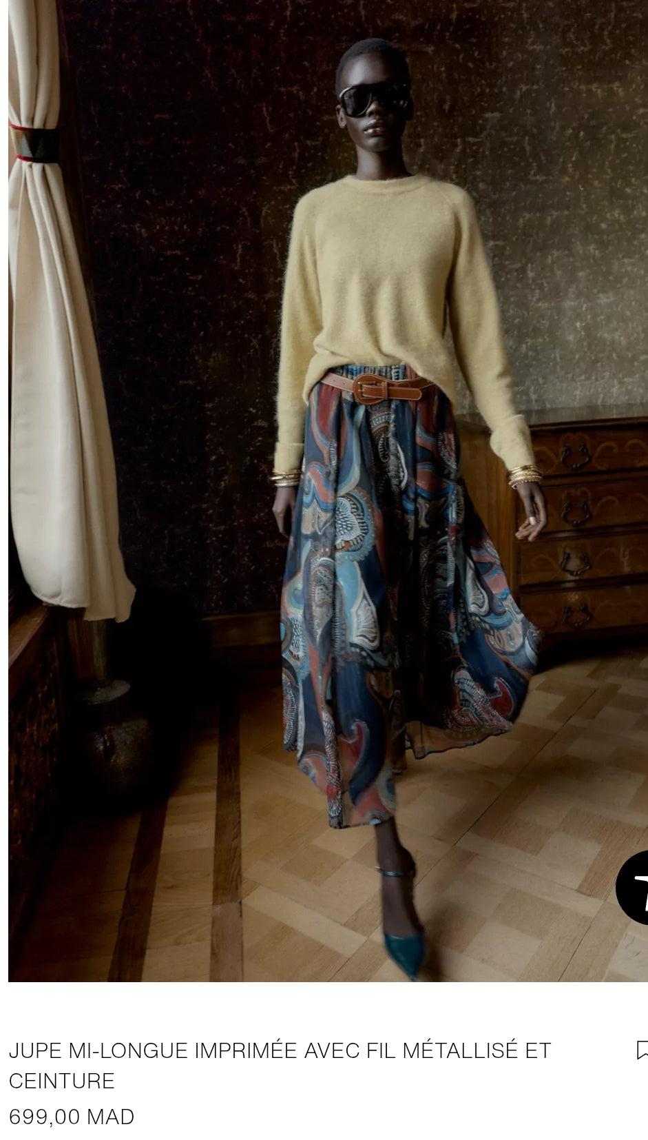 JUPE MI-LONGUE IMPRIMÉE AVEC FIL MÉTALLISÉ ET SANS CEINTURE