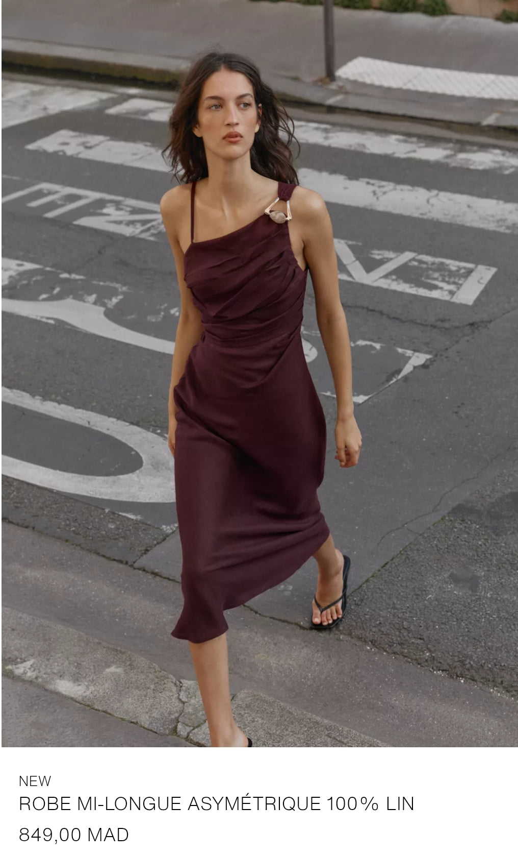 ROBE MI-LONGUE ASYMÉTRIQUE 100% LIN