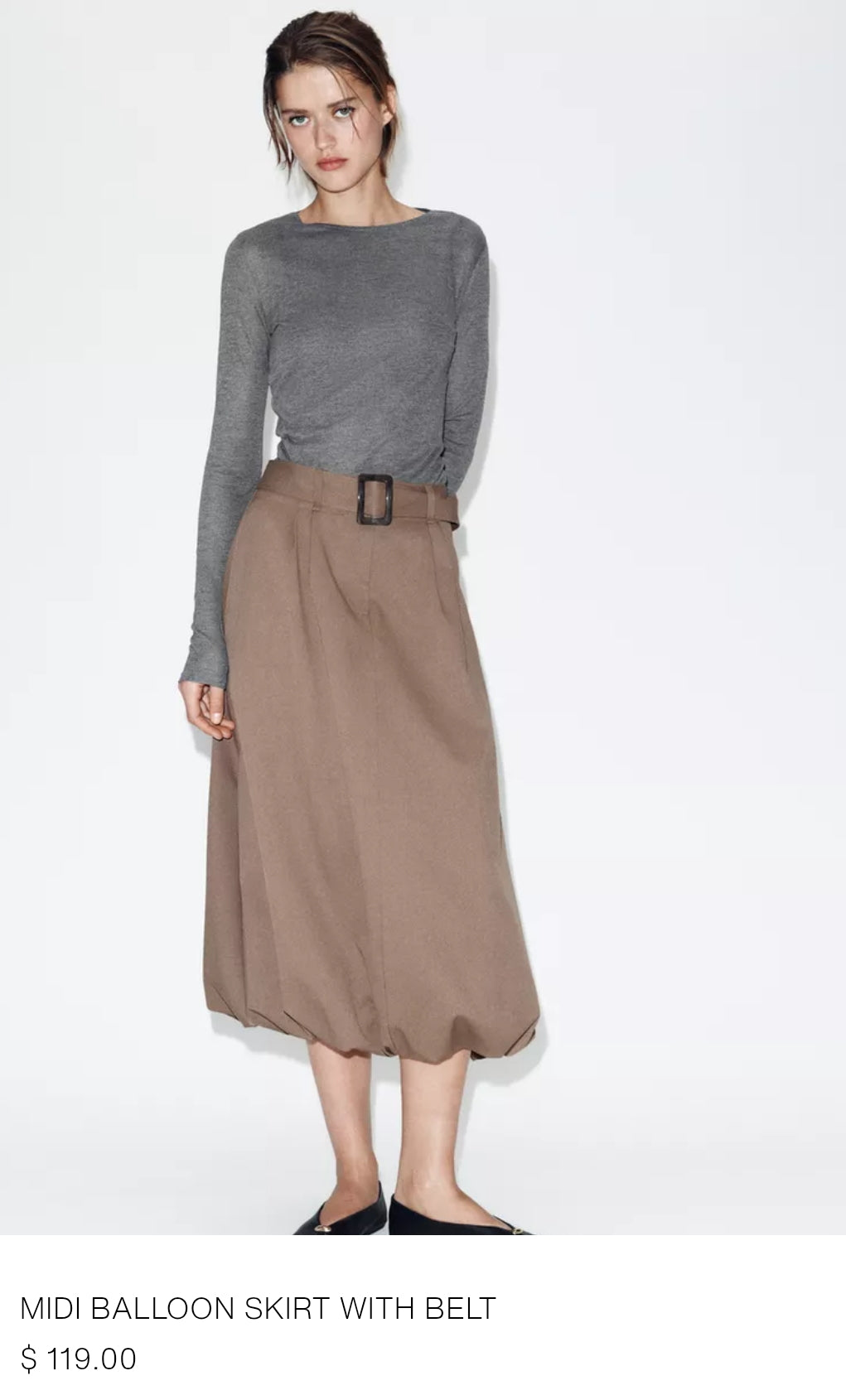 JUPE MIDI À CEINTURE ET COUPE BALLON