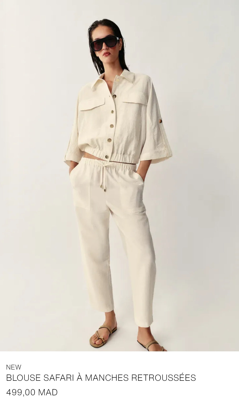 ENSEMBLE BLOUSE SAFARI À MANCHES RETROUSSÉES | PANTALON À TAILLE ÉLASTIQUE