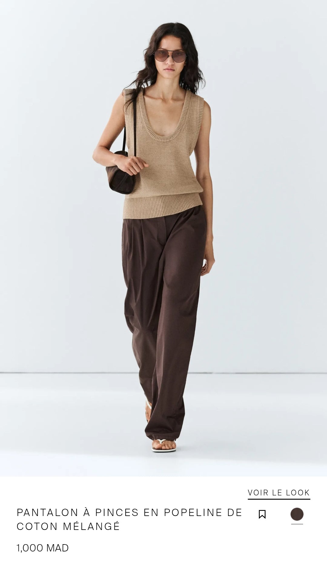 PANTALON À PINCES EN POPELINE DE COTON MÉLANGÉ
