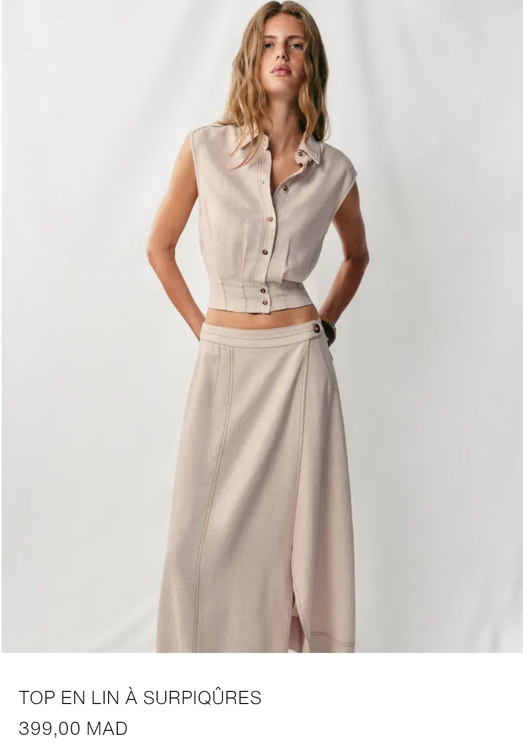 ENSEMBLE TOP | JUPE CROISÉE EN LIN À SURPIQÛRES