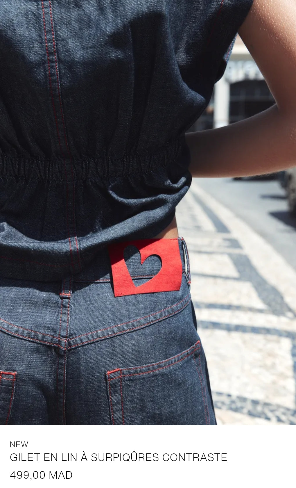 ENSEMBLE GILET PANTALON BARREL EN LIN À SURPIQÛRES CONTRASTÉES