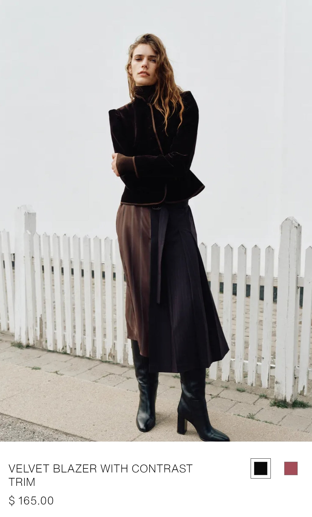 VELVET BLAZER WITH CONTRAST TRIM