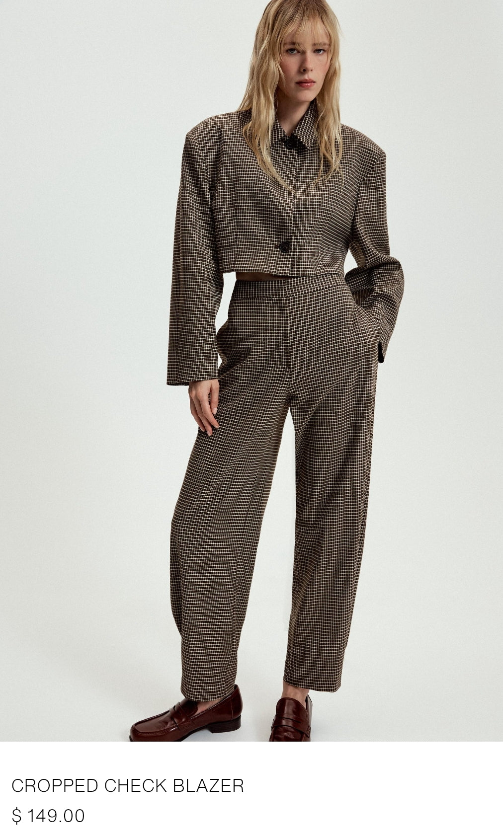 ENSEMBLE CROPPED CHECK BLAZER | CHECK TROUSERS