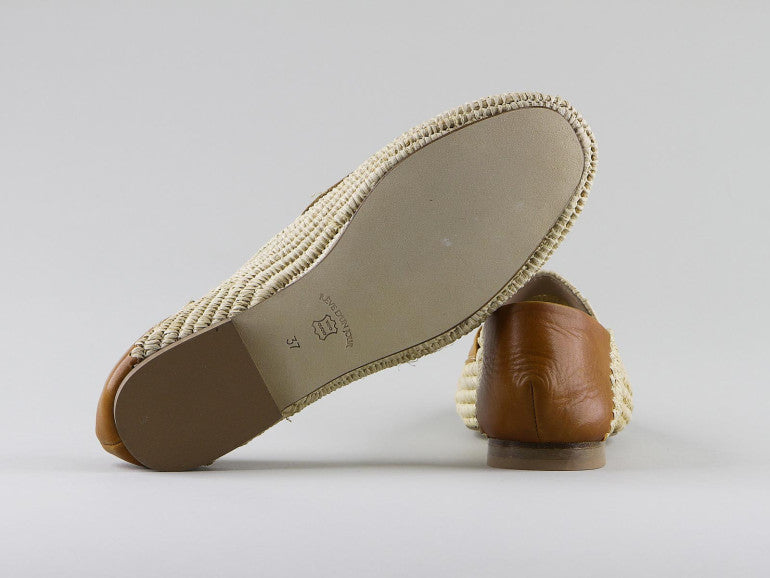 RÊVE D'UN JOUR MOCASSINS EN CUIR RAPHIA KAKI