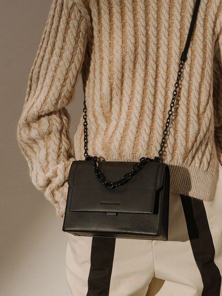 CHARLES & KHEITH Front Flap Chain Handle- Ultra-Matte Black