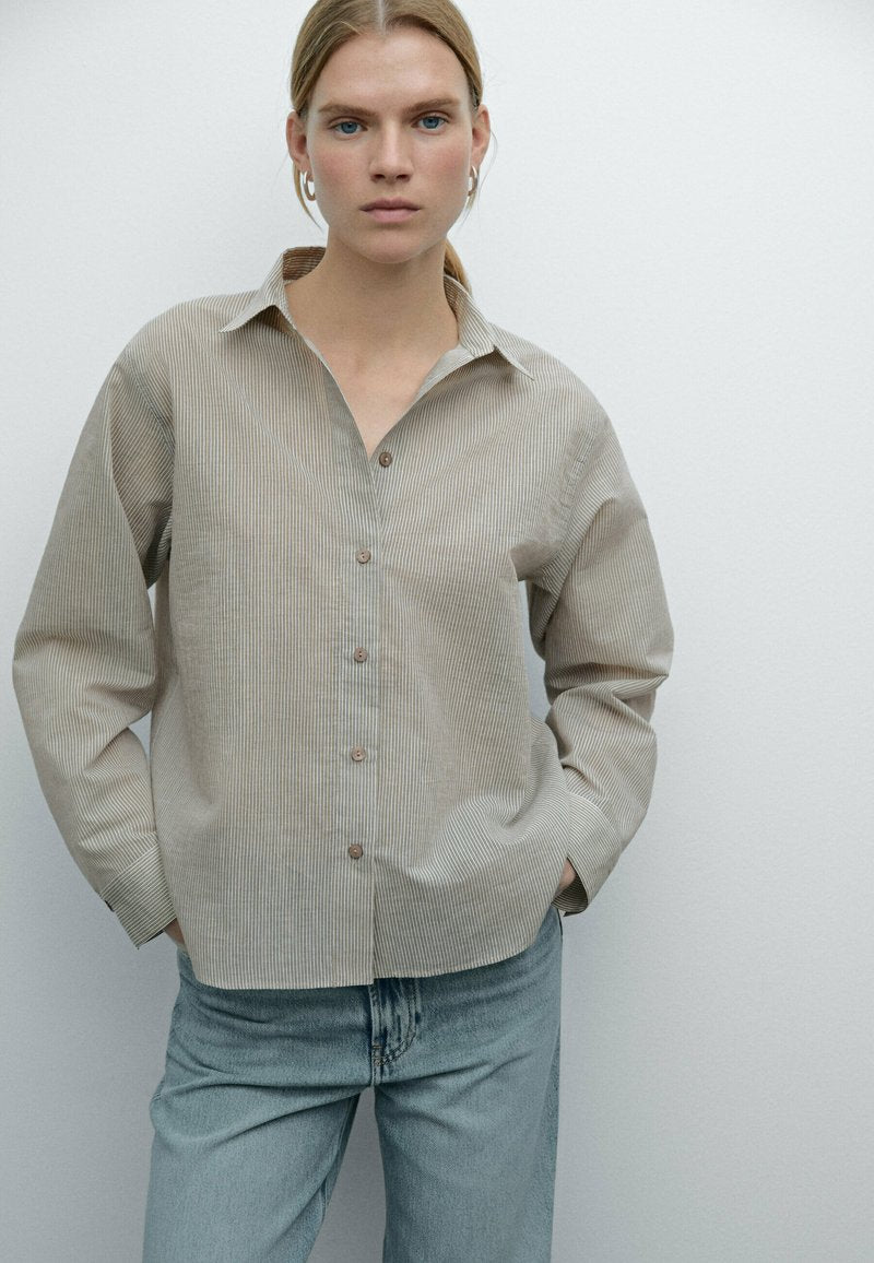 CHEMISIER CROPPED STRIPED COTTON BLEND SHIRT