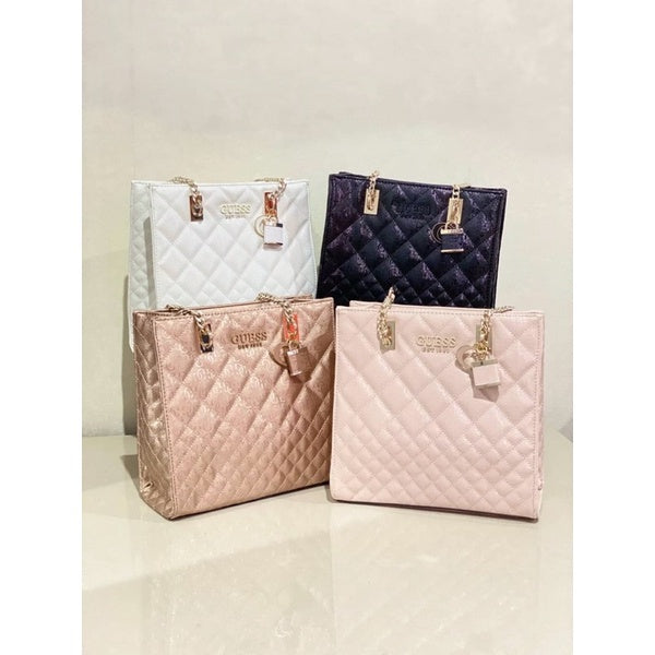 Sac Guess Style Cabas Cuir Brillant Avec Motif Signature Rosegold
