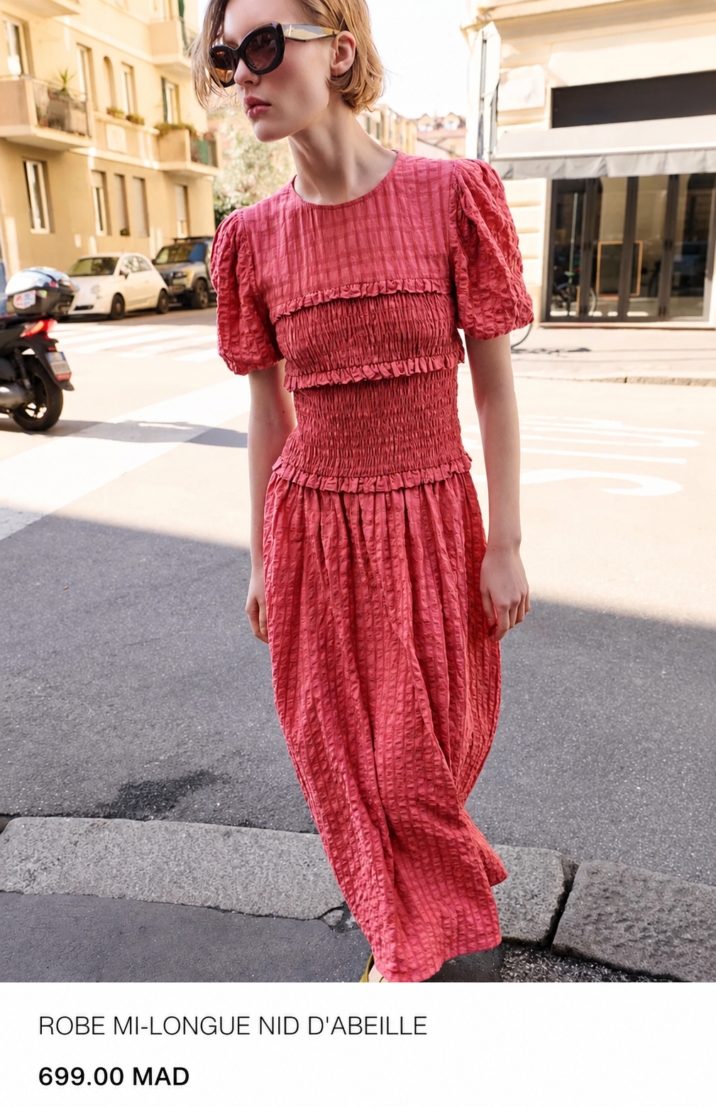 ROBE MI-LONGUE NID D'ABEILLE