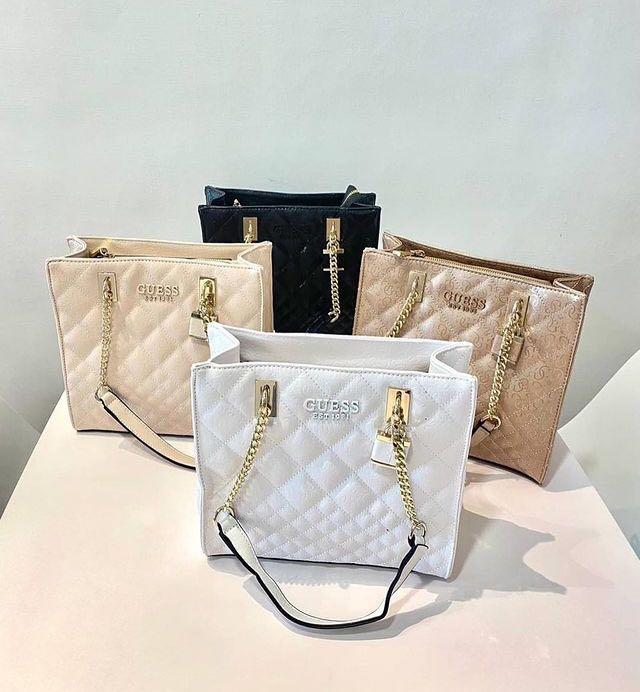 Sac Guess Style Cabas Cuir Brillant Avec Motif Signature Rosegold