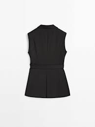 VESTE SANS MANCHES NOIRE CEINTURÉE MASSIMO DUTTI