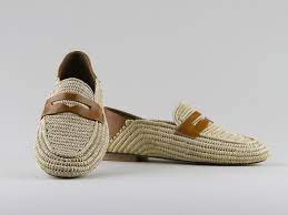RÊVE D'UN JOUR MOCASSINS EN CUIR RAPHIA KAKI