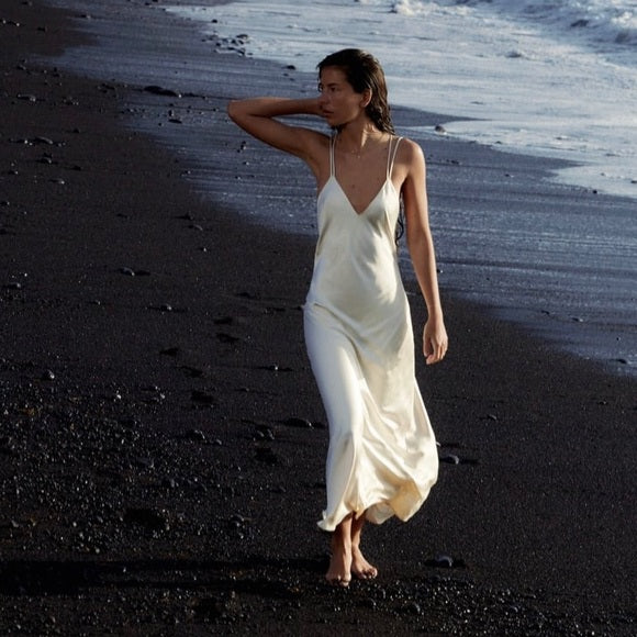 SATIN SLIP DRESS SOFT GOLD