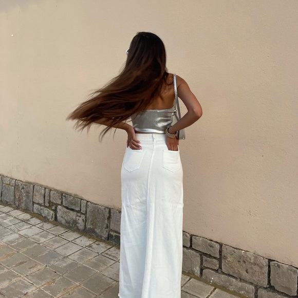 BUSTIER EN MAILLE MÉTALLISÉ ARGENTÉ