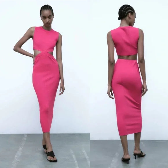 CUT OUT FITTED RIB DRESS