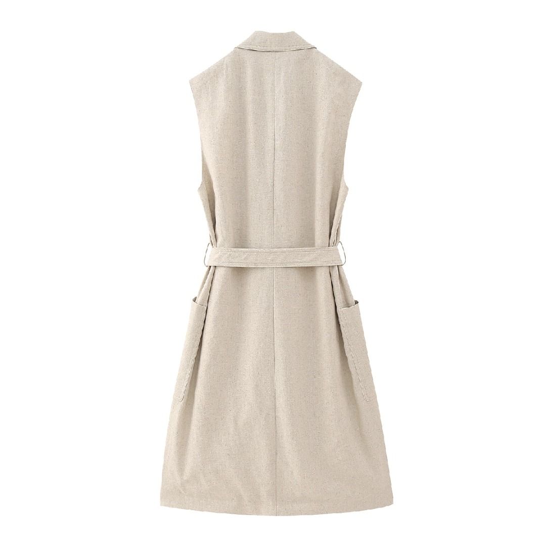 VESTE SANS MANCHES AVEC CEINTURE EN LIN