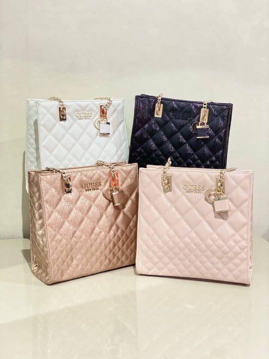 Sac Guess Style Cabas Cuir Brillant Avec Motif Signature Rosegold