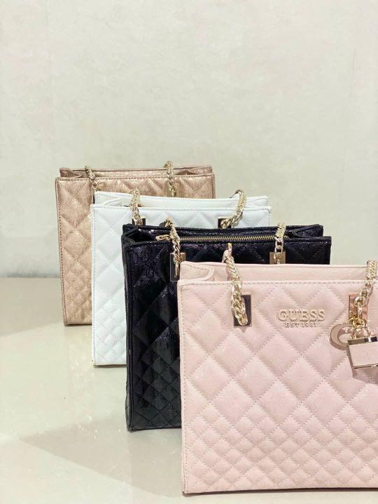 Sac Guess Style Cabas Cuir Brillant Avec Motif Signature Rosegold