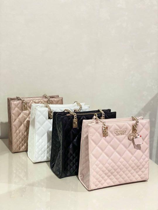 Sac Guess Style Cabas Cuir Brillant Avec Motif Signature Rosegold