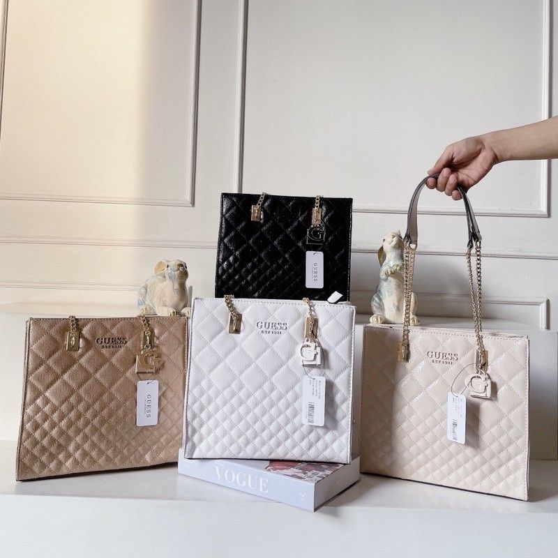 Sac Guess Style Cabas Cuir Brillant Avec Motif Signature Rosegold