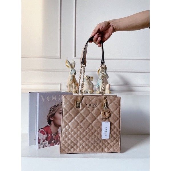 Sac Guess Style Cabas Cuir Brillant Avec Motif Signature Rosegold