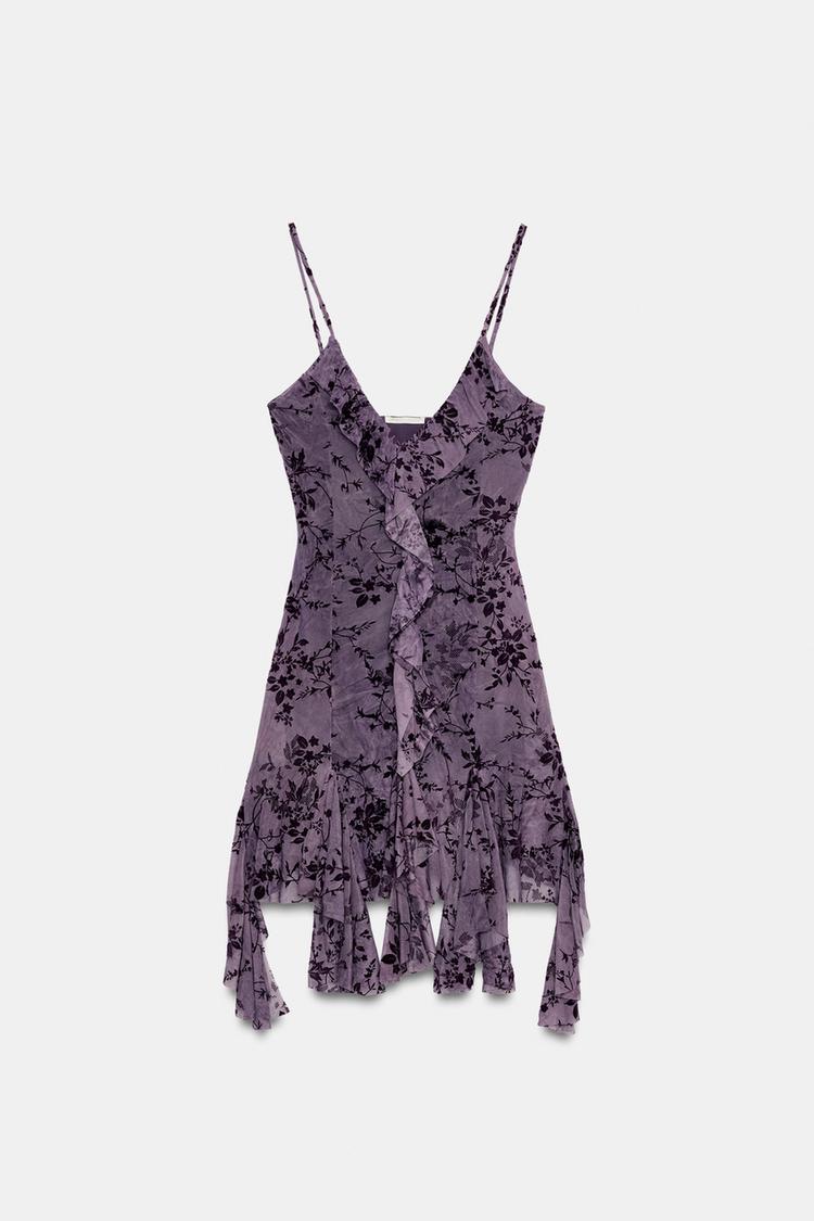 ROBE EN TULLE FLOQUÉE À VOLANTS
