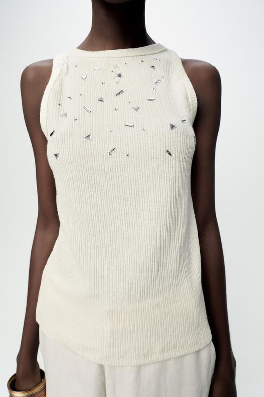 T-SHIRT CÔTELÉ AVEC STRASS