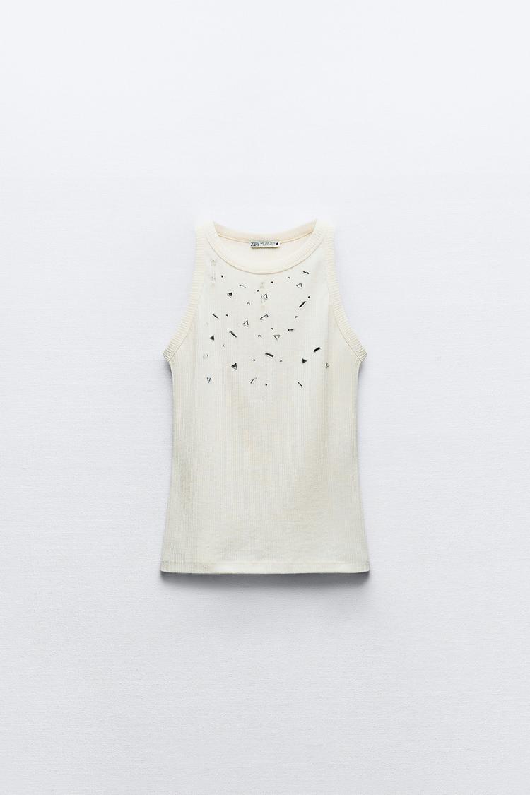 T-SHIRT CÔTELÉ AVEC STRASS